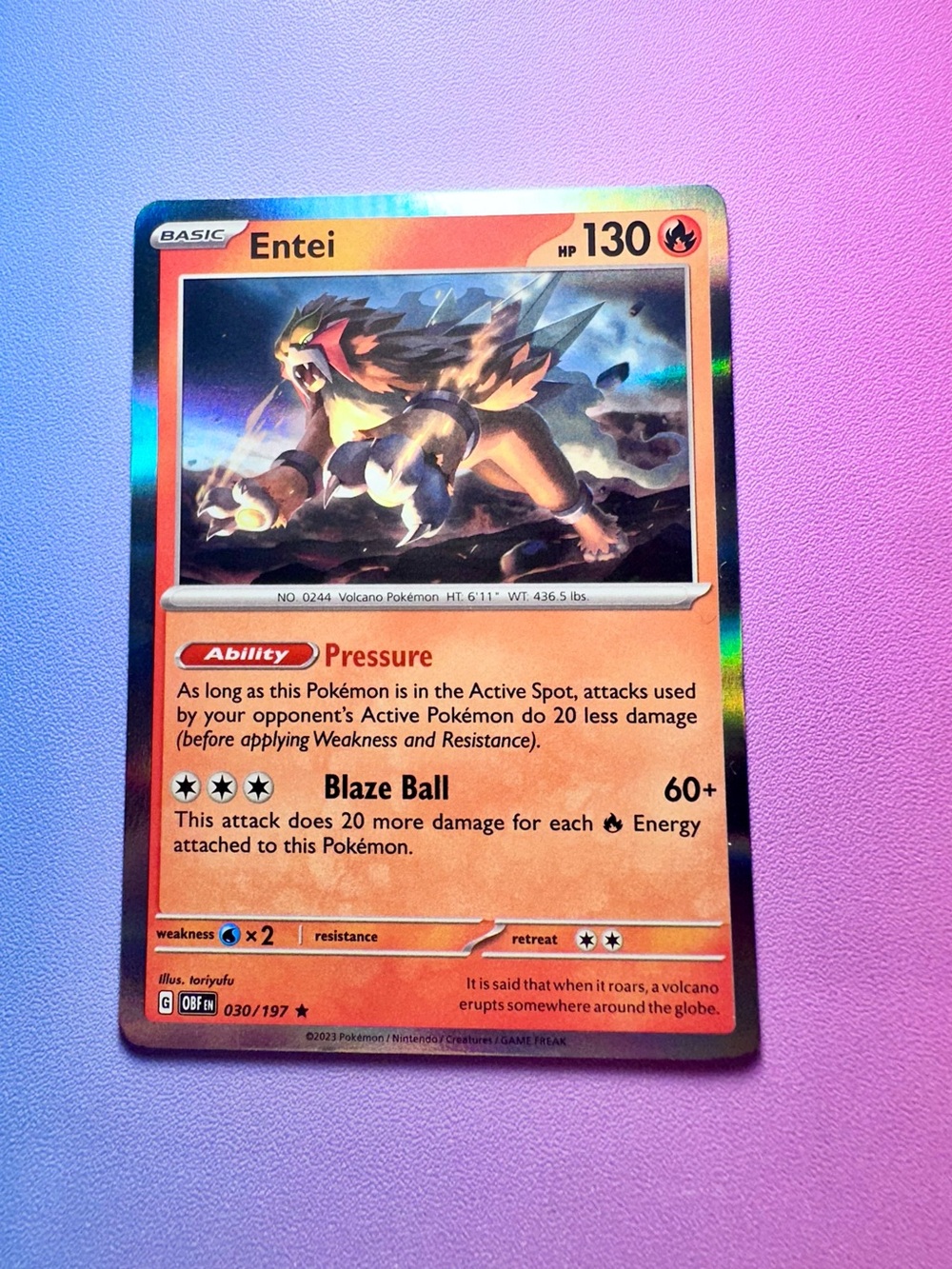 entei - 030/197 (holo rare) — pokemon: obsidian flames